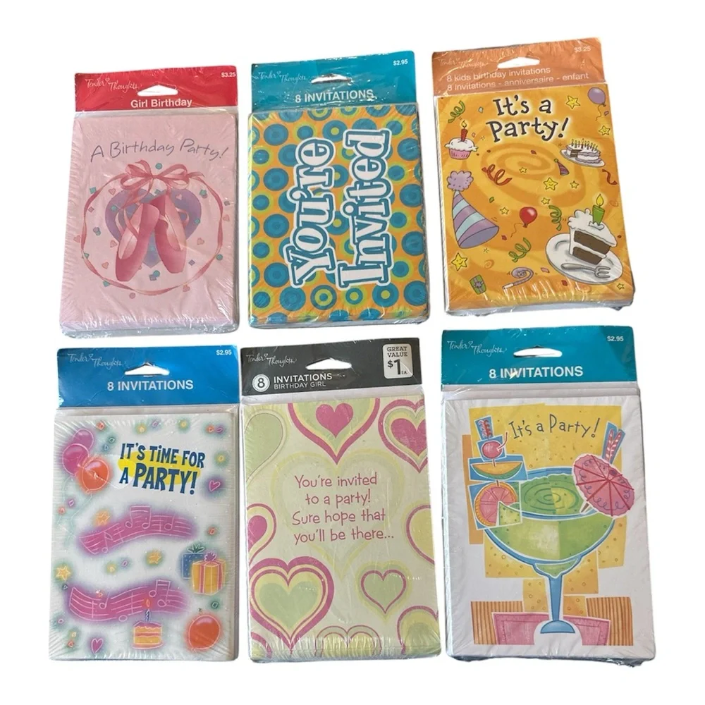 Vintage Kids Birthday Party Invitations Lot Of 6 Sealed 90s-2000s Party Supplies